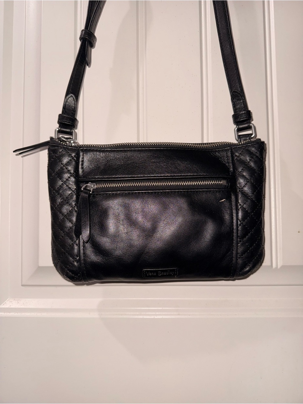 Vera Bradley Black Quilted Leather Crossbody Purse